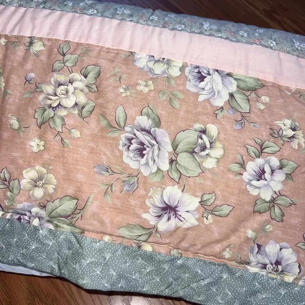 Vintage Sunham Queen Comforter Shams Tulip Floral Patchwork Sage Pink Cottage